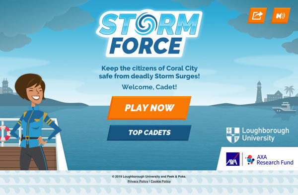 The Storm menu screen with a big button saying 